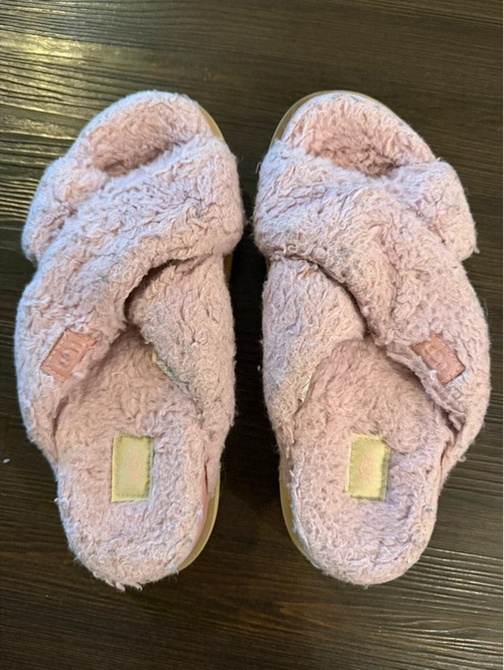 UGG Fuzz Sugar Cross Slide Slippers Sandals Shell Pink U.S. 8